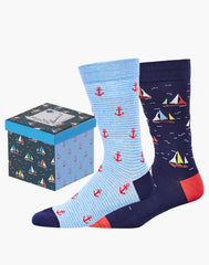 Bamboozld Mens Ships Ahoy 2pk Gift Box Bamboo Socks 7-11