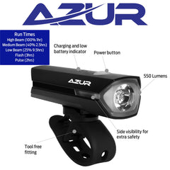 Azur Ursa Headlight 550 Lumen USB Rechargable