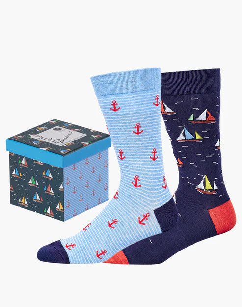 Bamboozld Mens Ships Ahoy 2pk Gift Box Bamboo Socks 7-11