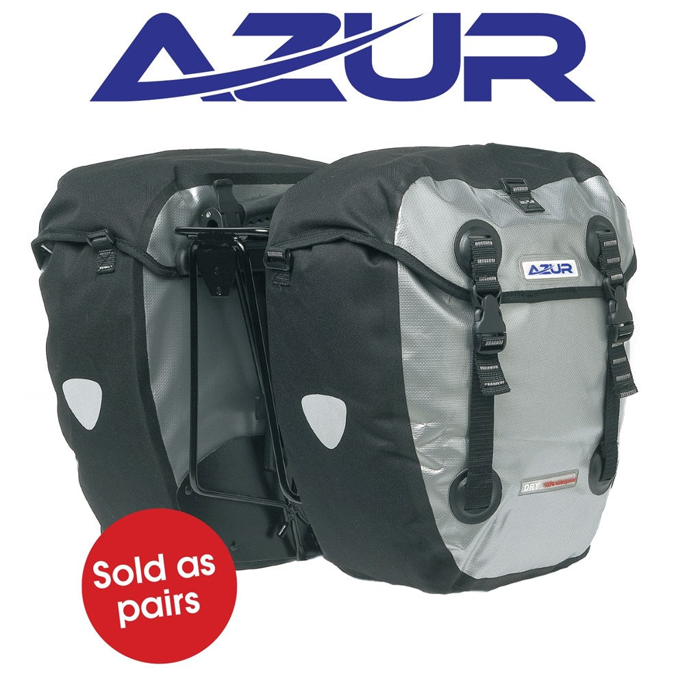Azur Waterproof Rear 42 LITRE Pannier Bags Silver and Black