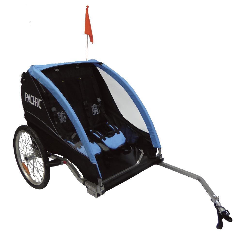Pacific Trailer Double Deluxe Jogger Stroller Trailer Blue Black